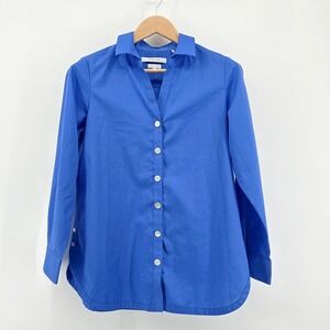 Foxcroft Womens Blue Wrinkle Free Button Down Shirt Long Sleeve Size 10P Petites